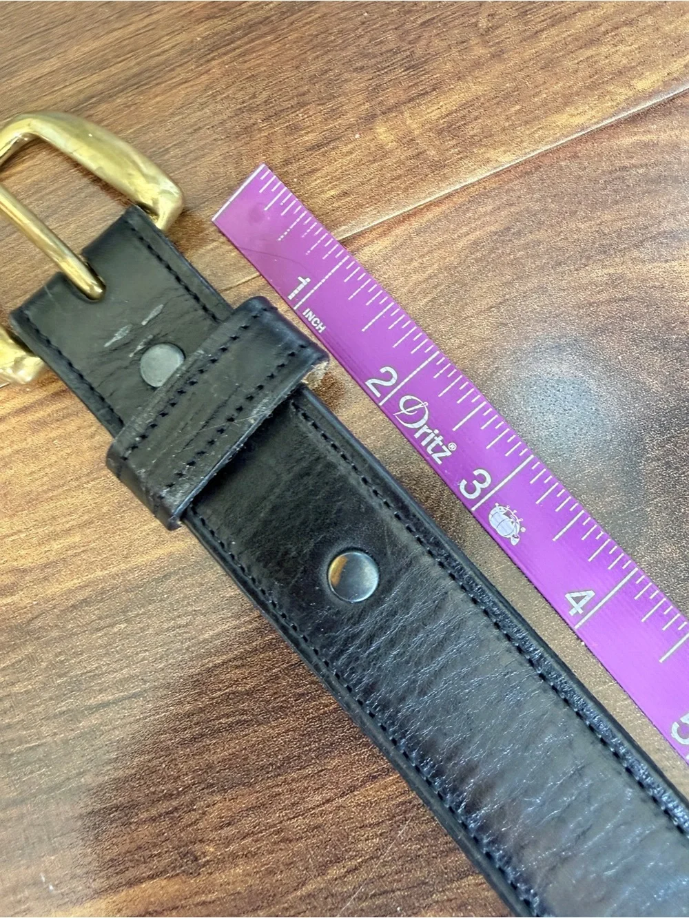 Tory English Bridle Leather Black Belt Gold Brass Hardware Mens 52 USA Made